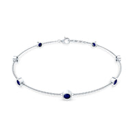 Natural Blue Sapphire 7 Stone Station Chain Bracelet