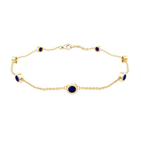 Natural Blue Sapphire 7 Stone Station Chain Bracelet