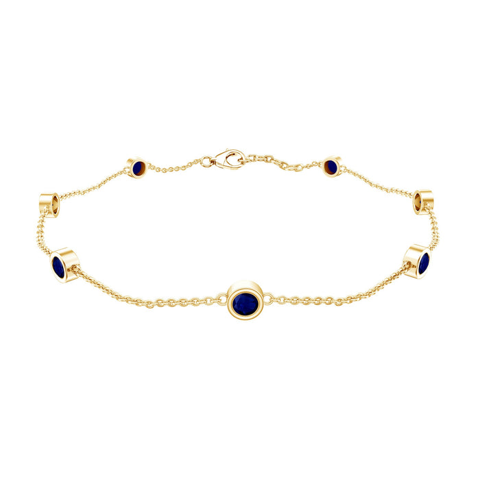 Natural Blue Sapphire 7 Stone Station Chain Bracelet