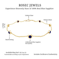 Natural Blue Sapphire 7 Stone Station Chain Bracelet