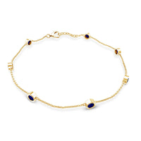 Natural Blue Sapphire 7 Stone Station Chain Bracelet
