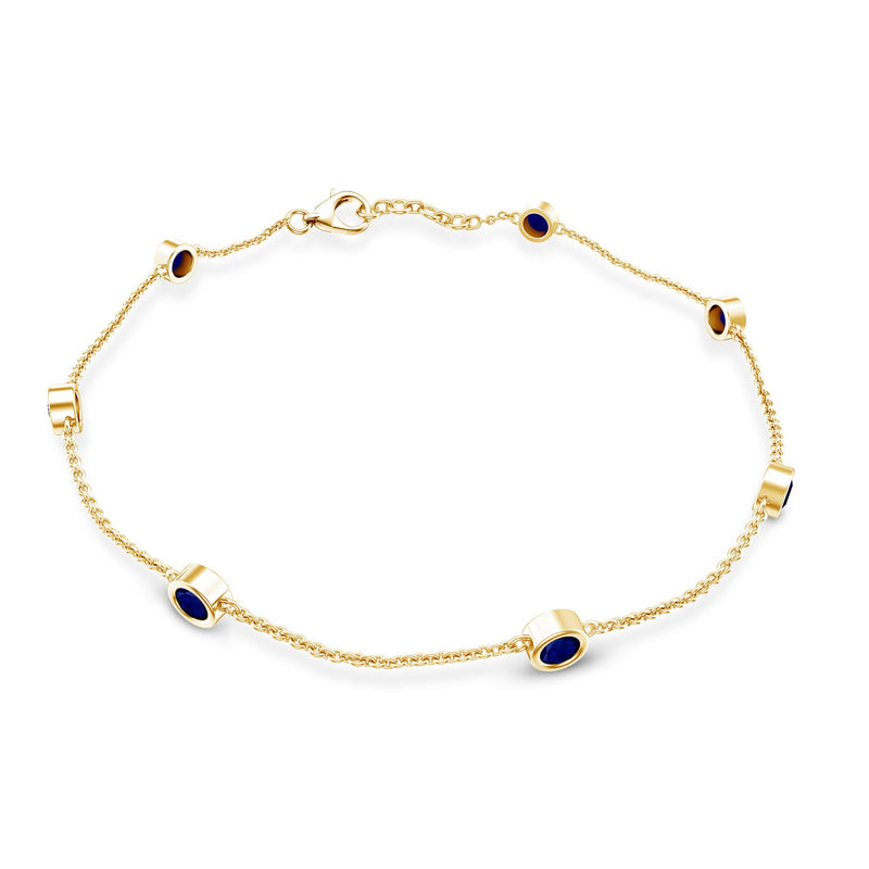 Natural Blue Sapphire 7 Stone Station Chain Bracelet