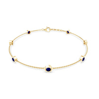 Natural Blue Sapphire 7 Stone Station Chain Bracelet