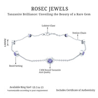 Certified natural tanzanite chain bracelet for women featuring elegant blue gemstones and sterling silver accents.