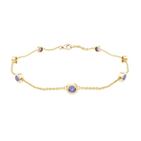 Certified natural Tanzanite chain bracelet for women with sparkling blue gemstones, styled with rose gold accents by Rosec Jewels.