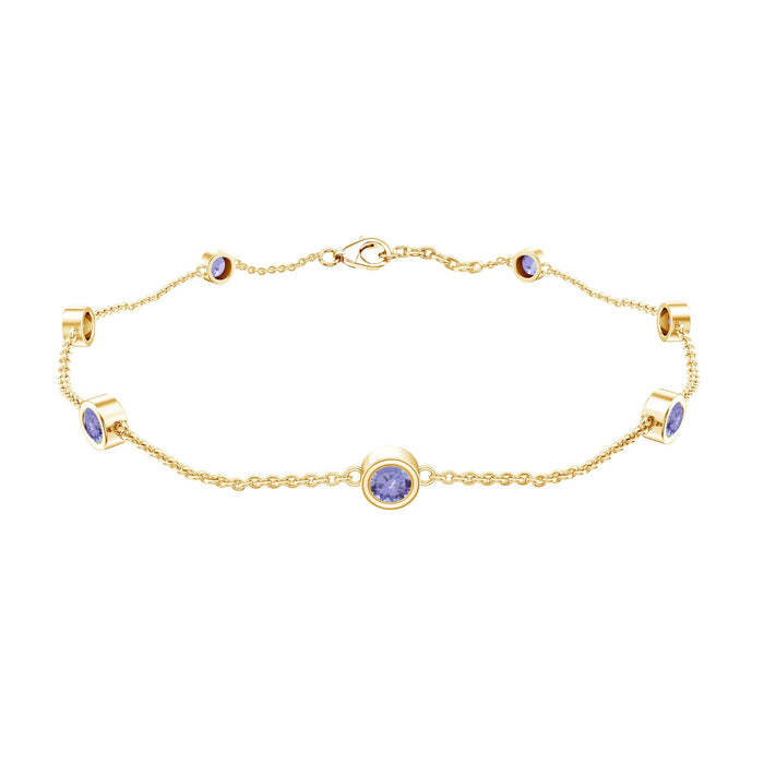 Certified natural Tanzanite chain bracelet for women with sparkling blue gemstones, styled with rose gold accents by Rosec Jewels.