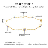 Certified natural tanzanite chain bracelet for women featuring vibrant blue gemstones and a delicate silver chain.