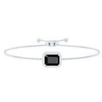 Black onyx bolo bracelet with 1.8 carat emerald cut gemstone and diamond halo from Rosec Jewels, featuring a sleek, elegant design.