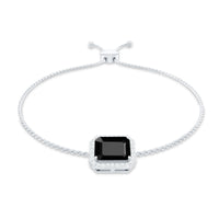 Natural 1.8 carat emerald cut black onyx bolo bracelet with diamond halo, showcasing elegant jewelry design by Rosec Jewels.