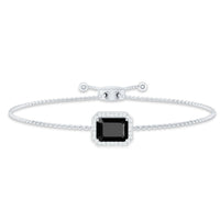 Natural 1.8 carat emerald cut black onyx bolo bracelet with diamond halo from Rosec Jewels, featuring a sleek and elegant design.