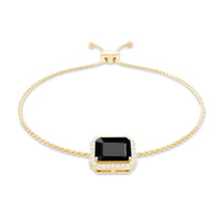 Natural 1.8 Carat Emerald Cut Black Onyx Bolo Bracelet with Diamond Halo from Rosec Jewels, featuring a sleek black onyx centerpiece.