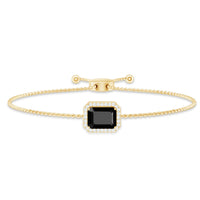 Natural 1.8 carat emerald cut black onyx bolo bracelet with diamond halo by Rosec Jewels, showcasing elegant design and craftsmanship.