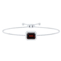 Real 2 Carat Emerald Cut Garnet Bolo Bracelet with Diamond Halo