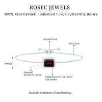 Real 2 Carat Emerald Cut Garnet Bolo Bracelet with Diamond Halo