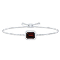 Real 2 Carat Emerald Cut Garnet Bolo Bracelet with Diamond Halo