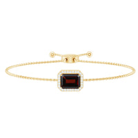 Real 2 Carat Emerald Cut Garnet Bolo Bracelet with Diamond Halo