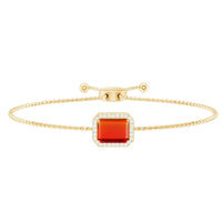 Emerald cut fire opal bolo bracelet with diamond halo accents from Rosec Jewels, showcasing a 1 carat gemstone and elegant design.