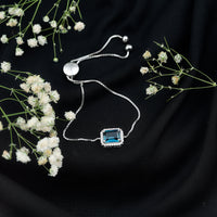 Emerald Cut London Blue Topaz and Diamond Bolo Chain Bracelet