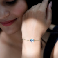 Emerald Cut London Blue Topaz and Diamond Bolo Chain Bracelet