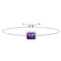 Natural 1.4 Carat Emerald Cut Amethyst Diamond Bolo Bracelet