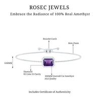 Natural 1.4 Carat Emerald Cut Amethyst Diamond Bolo Bracelet