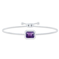Natural 1.4 Carat Emerald Cut Amethyst Diamond Bolo Bracelet