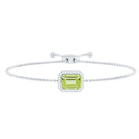 Emerald cut peridot and diamond bolo chain bracelet from Rosec Jewels with 1.8 carats of gemstones and elegant design.