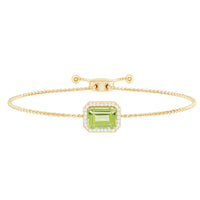Emerald cut peridot and diamond bolo chain bracelet from Rosec Jewels with 1.8 carats of gemstones and elegant design.