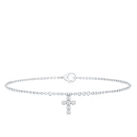 Certified Moissanite Cross Charm Chain Bracelet for Women by Rosec Jewels, featuring a delicate silver-tone design with sparkling moissanite accents.