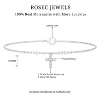 Rosec Jewels certified moissanite cross charm chain bracelet for women, featuring sparkling moissanite accents on a delicate bracelet