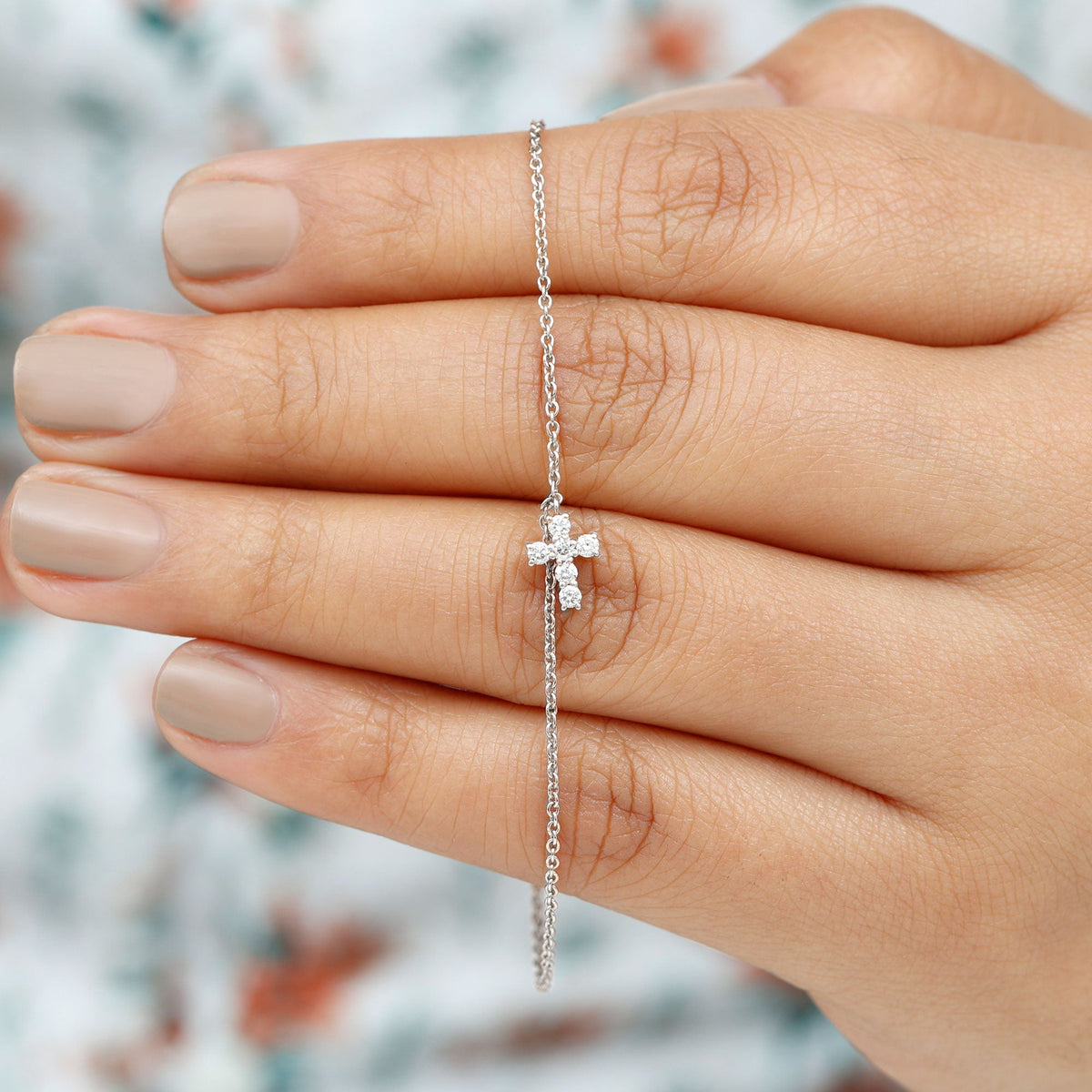 Rosec Jewels certified moissanite cross charm bracelet for women, elegant chain design with sparkling moissanite accents.