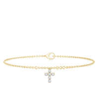 Rosec Jewels certified moissanite cross charm chain bracelet for women, featuring sparkling moissanite stones on a delicate bracelet.
