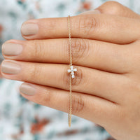 Certified Moissanite Cross Charm Chain Bracelet for women with sparkling moissanite stones, elegant jewelry by Rosec Jewels.