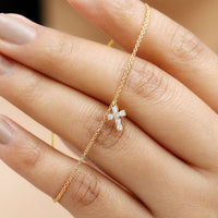 Certified Moissanite Cross Charm Chain Bracelet for Women featuring sparkling moissanite stones on a delicate chain by Rosec Jewels