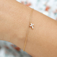 Certified Moissanite cross charm chain bracelet for women by Rosec Jewels, featuring sparkling moissanite stones and a delicate design.