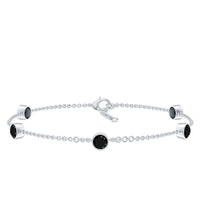 Black Onyx Station Chain Bracelet for Women
