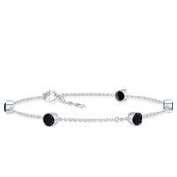 Black Onyx Station Chain Bracelet for Women