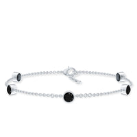 Black Onyx Station Chain Bracelet for Women