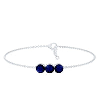 Natural 2.85 Carat Blue Sapphire Three Stone Chain Bracelet