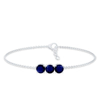 Natural 2.85 Carat Blue Sapphire Three Stone Chain Bracelet