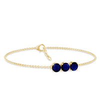 Natural 2.85 Carat Blue Sapphire Three Stone Chain Bracelet