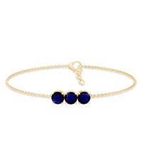 Natural 2.85 Carat Blue Sapphire Three Stone Chain Bracelet