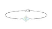 Ethiopian opal princess cut solitaire chain bracelet with 2 carats of vibrant gemstones, crafted by Rosec Jewels.