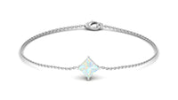 Ethiopian opal princess cut solitaire chain bracelet with 2 carats, featuring a sleek design and Rosec Jewels branding.