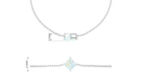Two-carat princess cut Ethiopian opal solitaire chain bracelet with silver setting, featuring vibrant, faceted gemstone design.