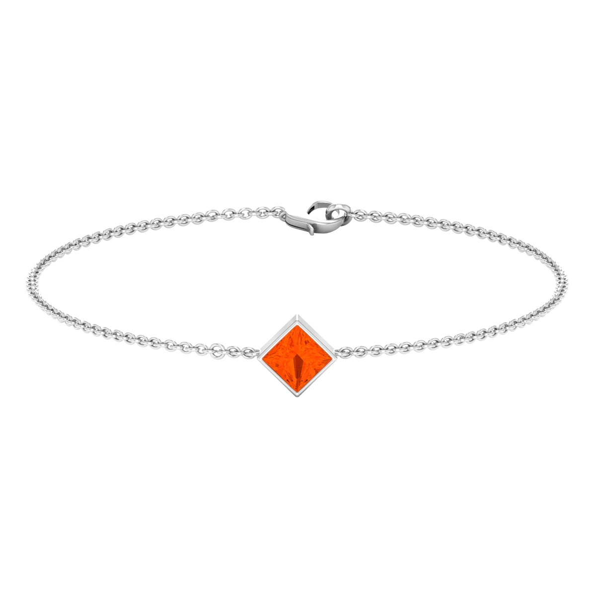 Genuine 0.5 carat princess cut fire opal birthstone bracelet by Rosec Jewels with elegant design and sparkling gemstones.