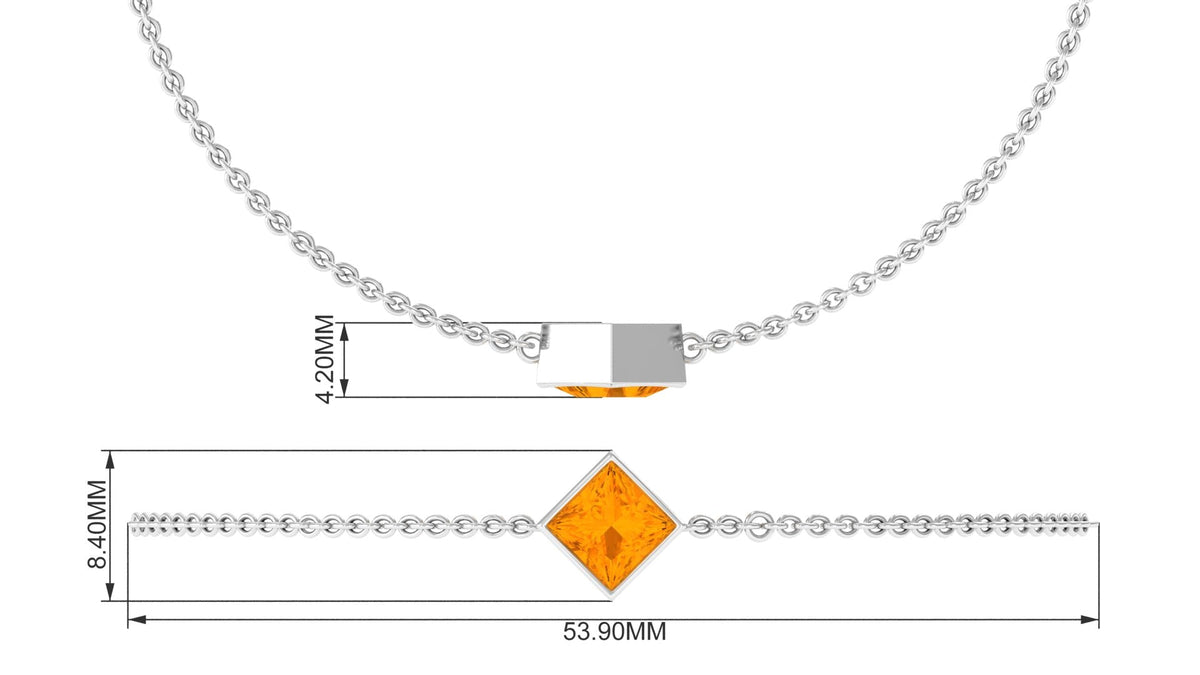 Genuine 0.5 carat princess cut fire opal birthstone bracelet by Rosec Jewels featuring vibrant orange gemstones on a silver chain