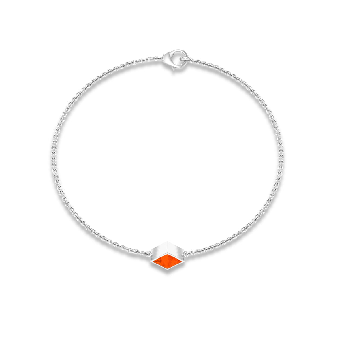 Genuine 0.5 carat princess cut fire opal birthstone bracelet by Rosec Jewels, featuring vibrant orange gemstones on a delicate chain.