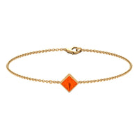 Genuine 0.5 carat princess cut fire opal birthstone bracelet by Rosec Jewels, featuring vibrant orange gemstones with a delicate silver setting.