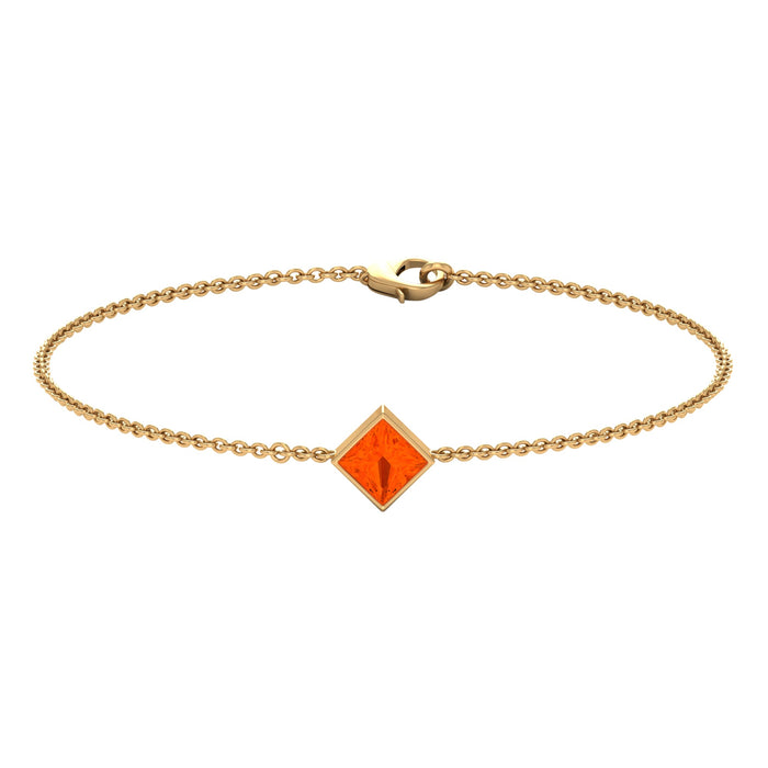 Genuine 0.5 carat princess cut fire opal birthstone bracelet by Rosec Jewels, featuring vibrant orange gemstones with a delicate silver setting.